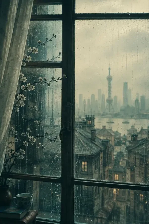 下雨天 竖版短剧封面图，题材：都市情感 / 现言治愈